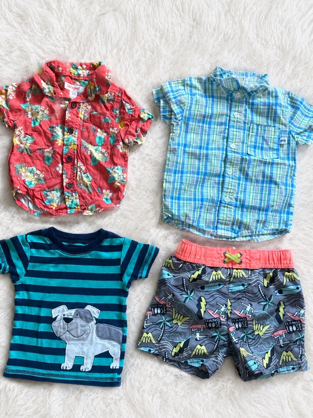 Boys 12M Summer Bundle | Carter’s & Cat & Jack Shirts + Swim Trunks